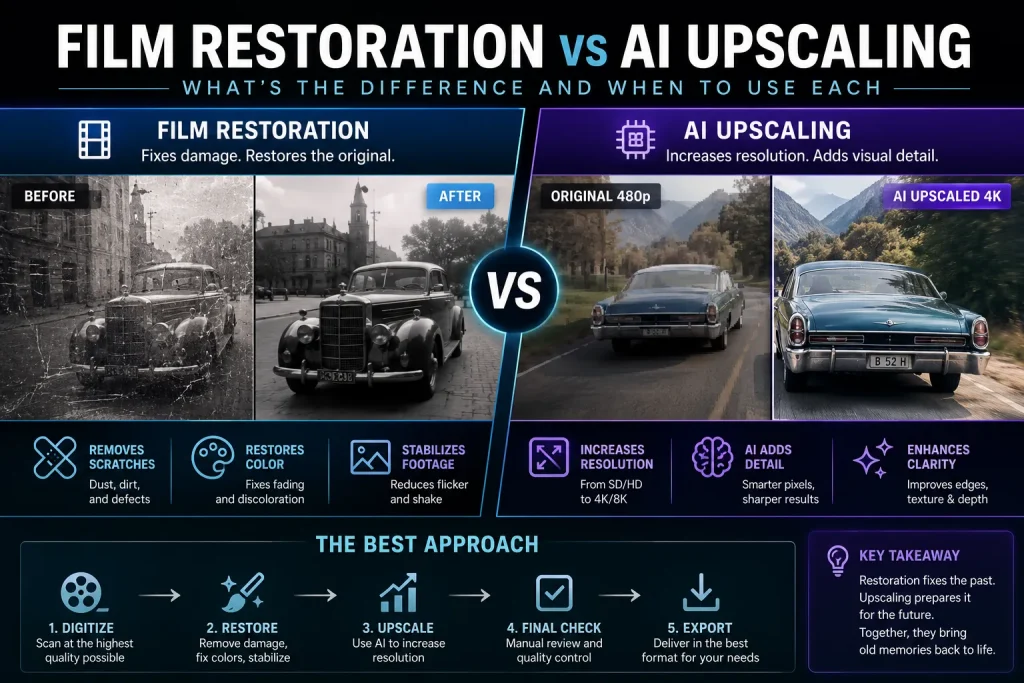 Film Restoration vs AI Upscaling: What's the Difference and When Should You Use Each? (2026 Guide)